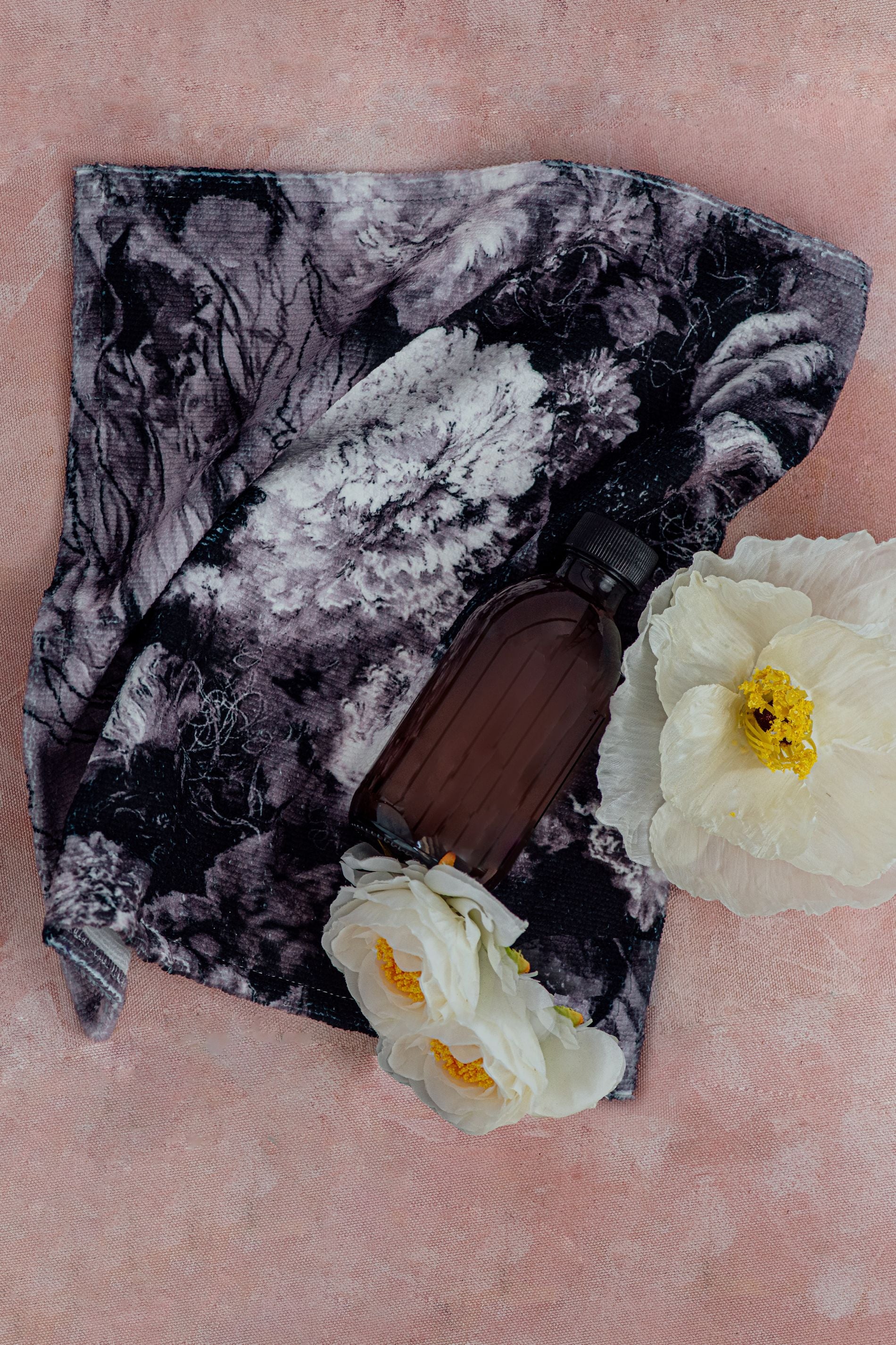 Face Towel- Black and White Florals
