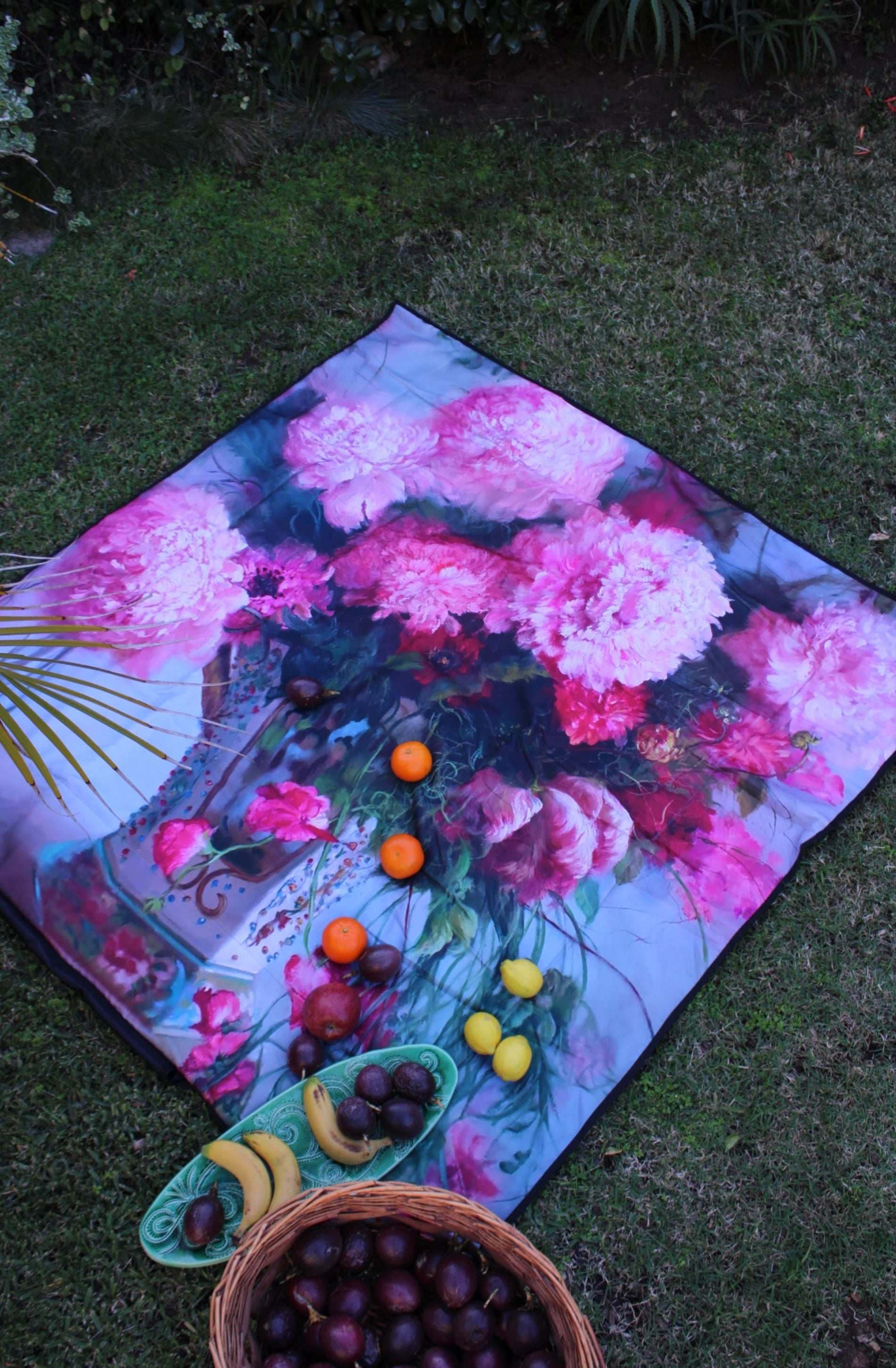 Picnic Blanket - Pink Peony Floral -  Padded