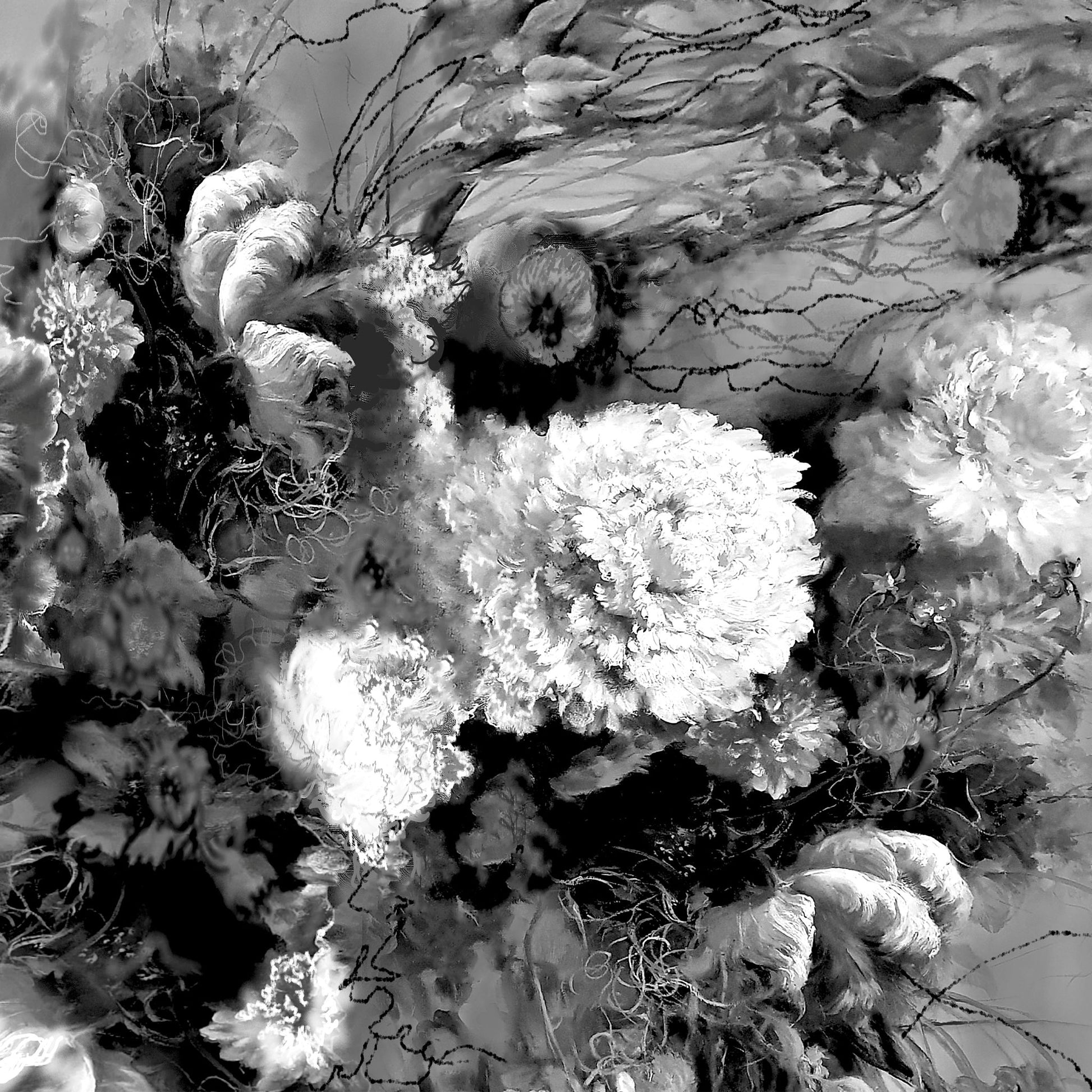 Face Towel- Black and White Florals