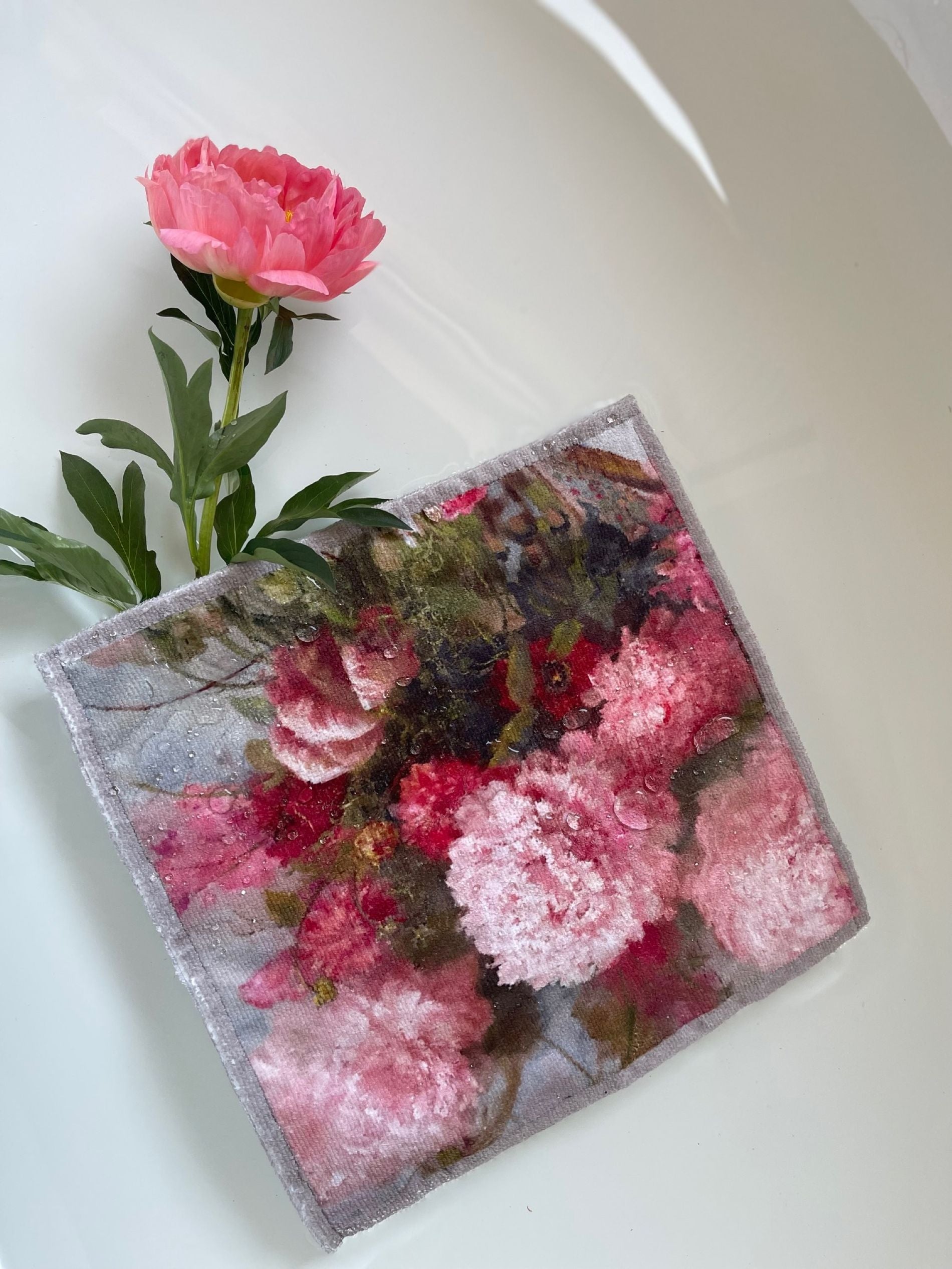 Face Towel- Pink Peony Floral